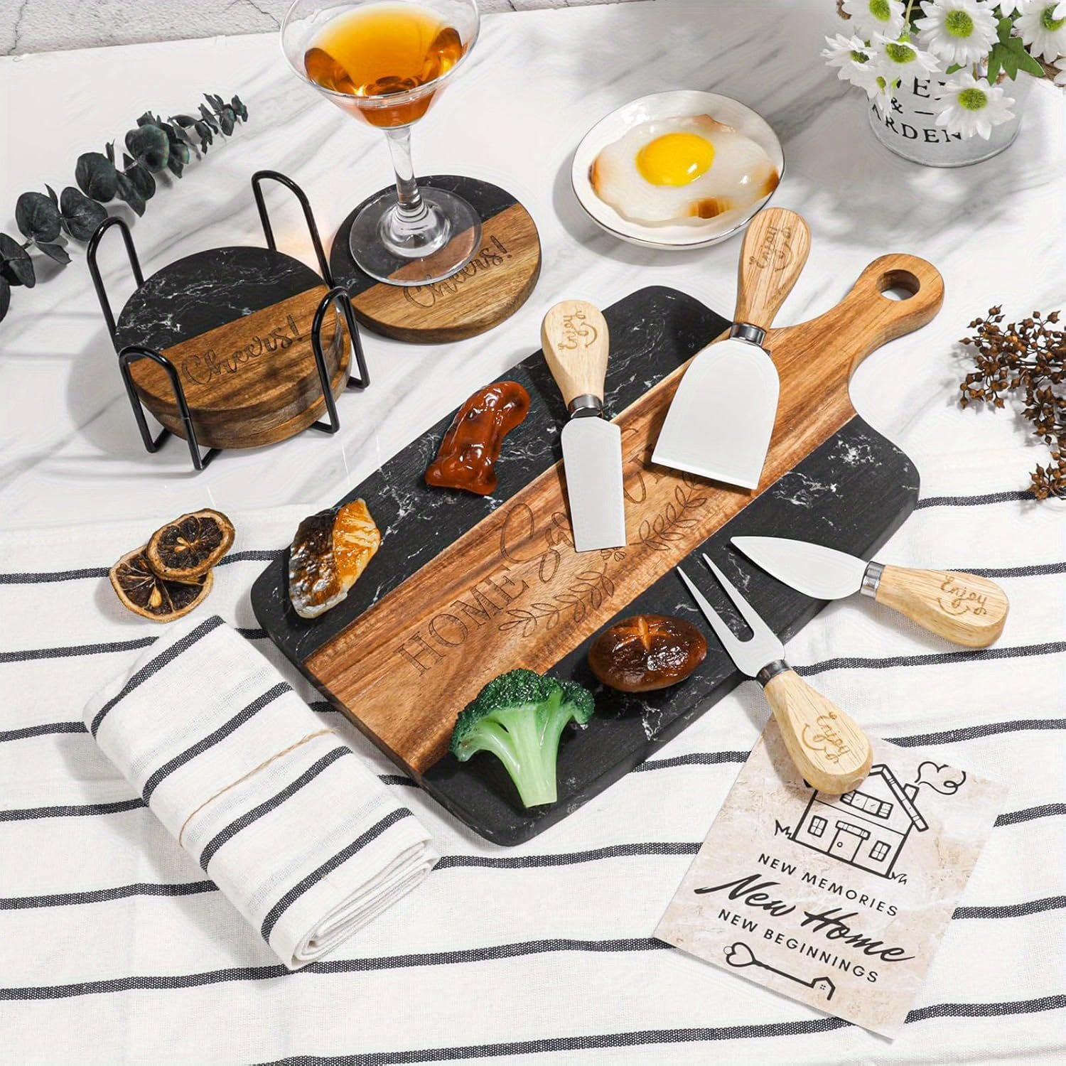 House Warming Gifts New Home, 11pcs Housewarming Gifts Basket for New House, Unique Housewarming Gift Baskets for Couples, Clients, Women (Black Marble) House Of Avana
