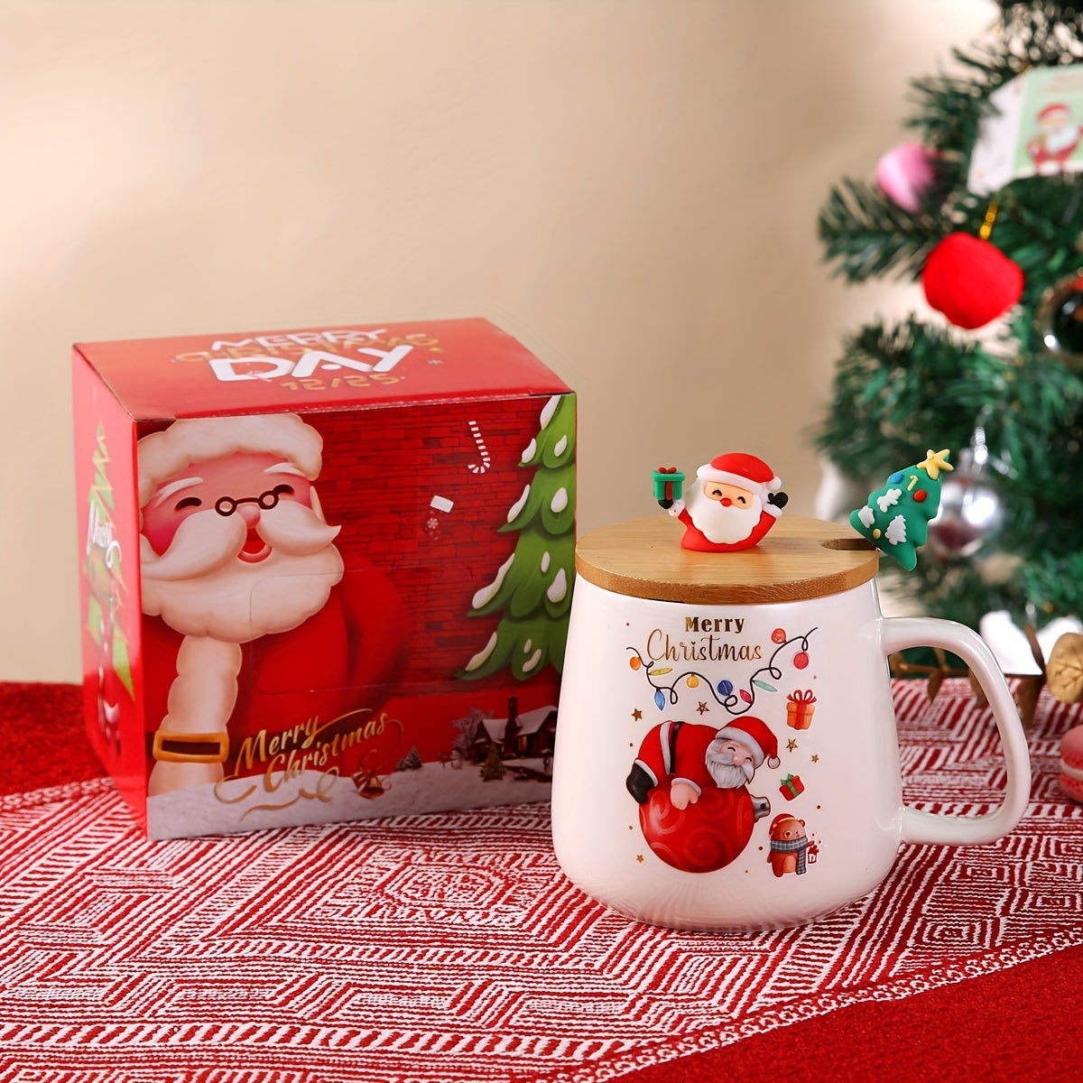 Creative Santa Claus Ceramic Mug with Lid Spoon Christmas Gift House Of Avana