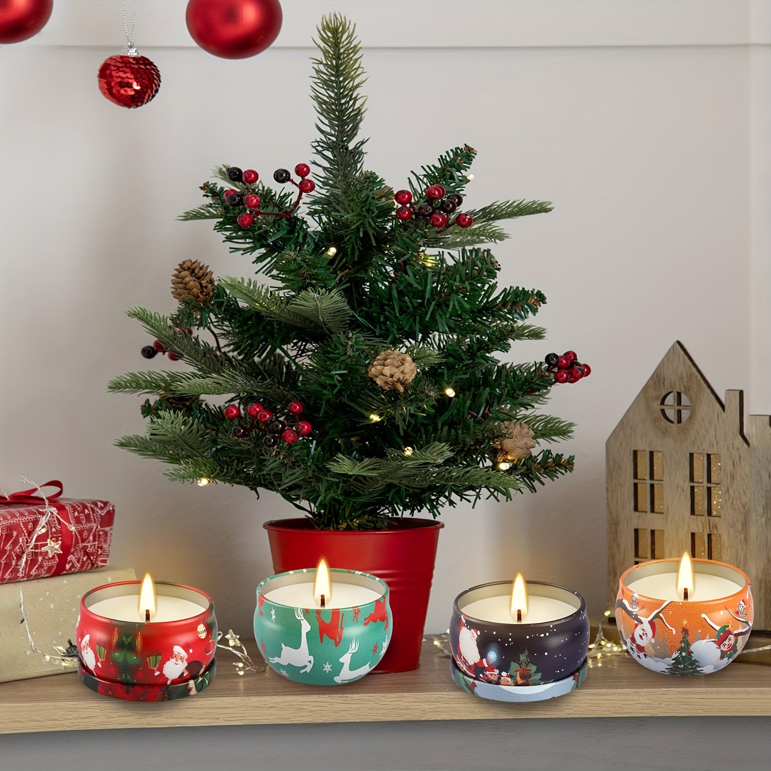 24pcs Christmas Scented Candles, 2.5oz, 8-12 Hour Burn Time, Siberian Fir and Norwegian Spruce Pattern, Women'S Fragrance, Christmas Decorations, Wishful Thinking, Wedding Decorations, Festive Atmosphere, Various Scents, Perf House Of Avana