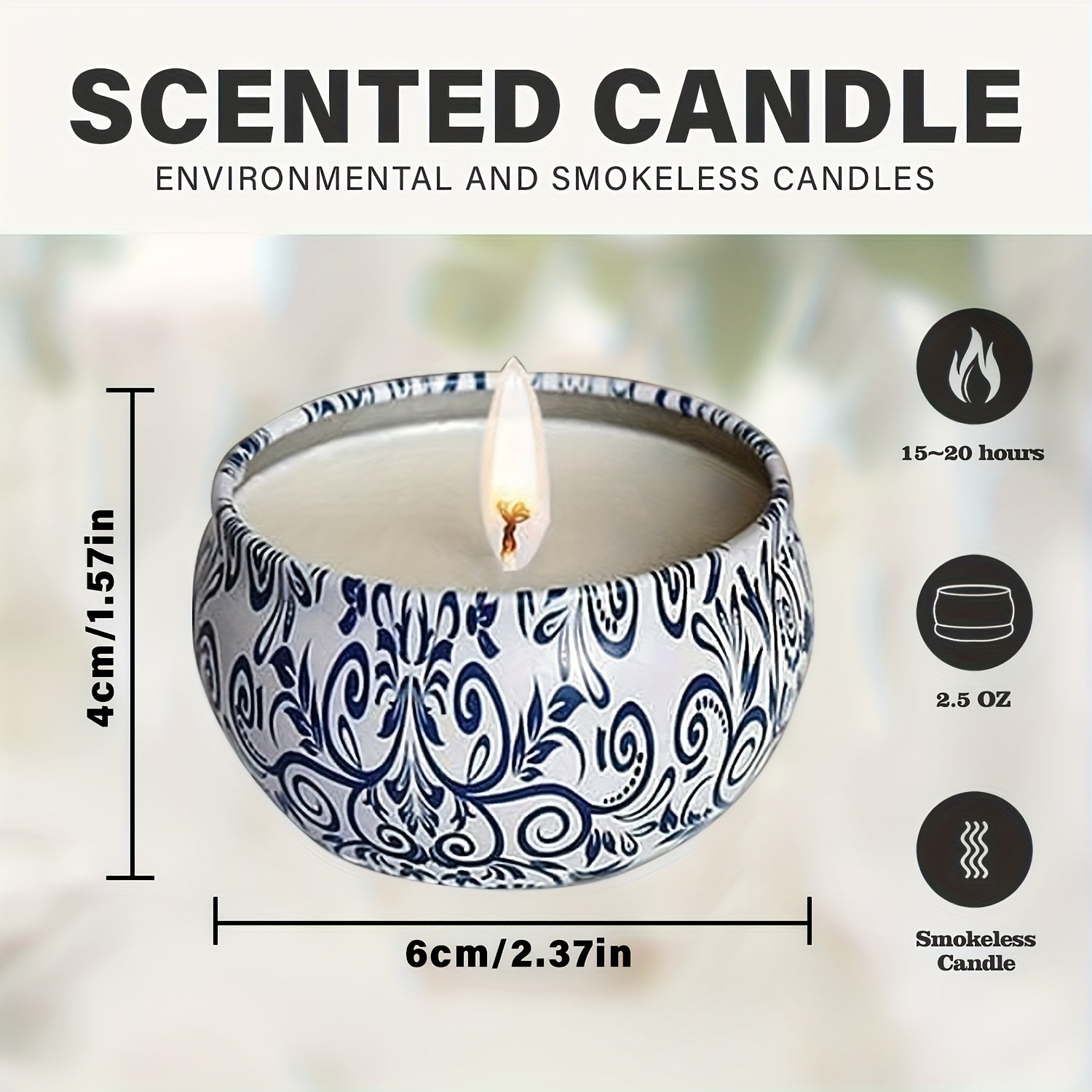 16pcs Blue And White Porcelain Scented Candle Smokeless, No Drip, Elegant Romantic Candle, Suitable For Family, Swimming Pool, Sabbath, Wedding, Church, Also Very Suitable For Halloween, Thanksgiving, Valentine'S Day And So O House Of Avana