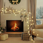 6ft Pre-Lit Birch Garland with 48 Warm White LEDs - Battery- Indoor/Outdoor Christmas Decoration with Remote Control & Timer, Realistic Branches with Fake Snow & Leaves, Durable Plastic for Fireplace Mantel, Table Centerpiece House Of Avana