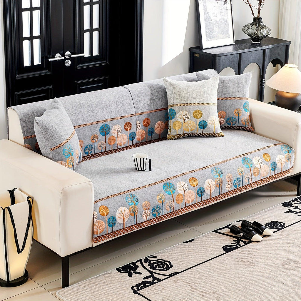 Pet Proof Couch Cover - Boho Chenille Sofa Cover with Tree Embroidery topspet