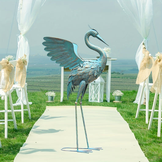 33in Cyan Metal Crane Sculpture Decor Cyan House Of Avana