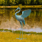 33in Cyan Metal Crane Sculpture Decor - House Of Avana