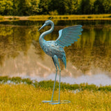 33in Cyan Metal Crane Sculpture Decor House Of Avana