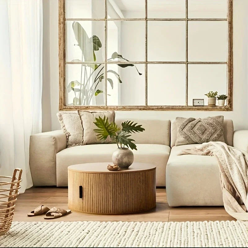 Mid-Century Modern 80.01cm Round Oak Wood Coffee Table with Storage, Natural Grain Design, Portable Center Table for Living Room, Engineered Wood Construction, Easy Assembly, Coffee Table for Living Room House Of Avana