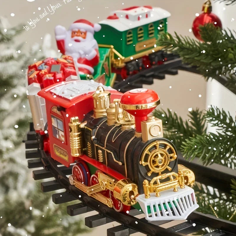 35.43-inch Large Electric Christmas Toy Train Set with Motorized Track System, Pull-Back/Crank/Push Operation, Flashing Lights & Realistic Sounds - Multicolor Locomotives & Train, Gift for Boys & Girls (Santa- Model Railroad House Of Avana