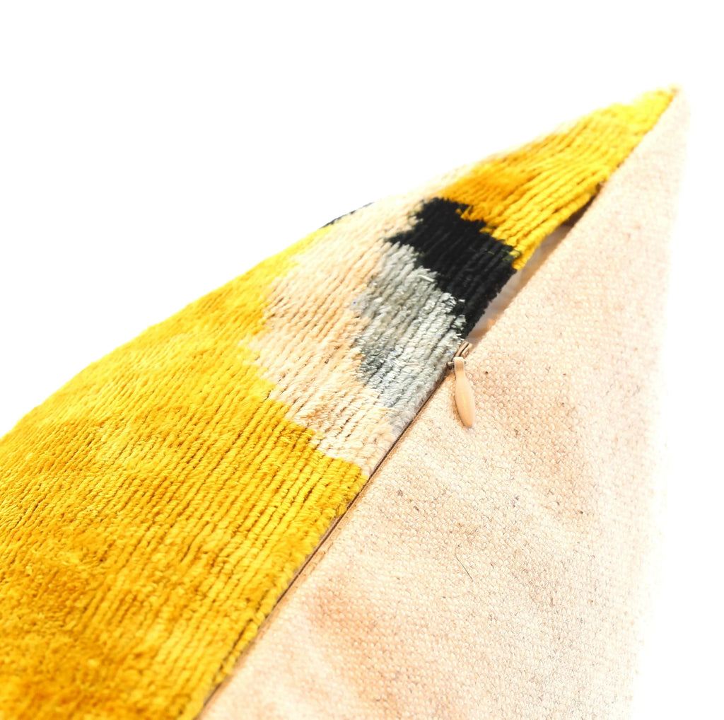 Handmade 16x16 Silk Velvet Geometric Throw Pillow in Gold and Gray – Luxury Down Feather Insert Canvello