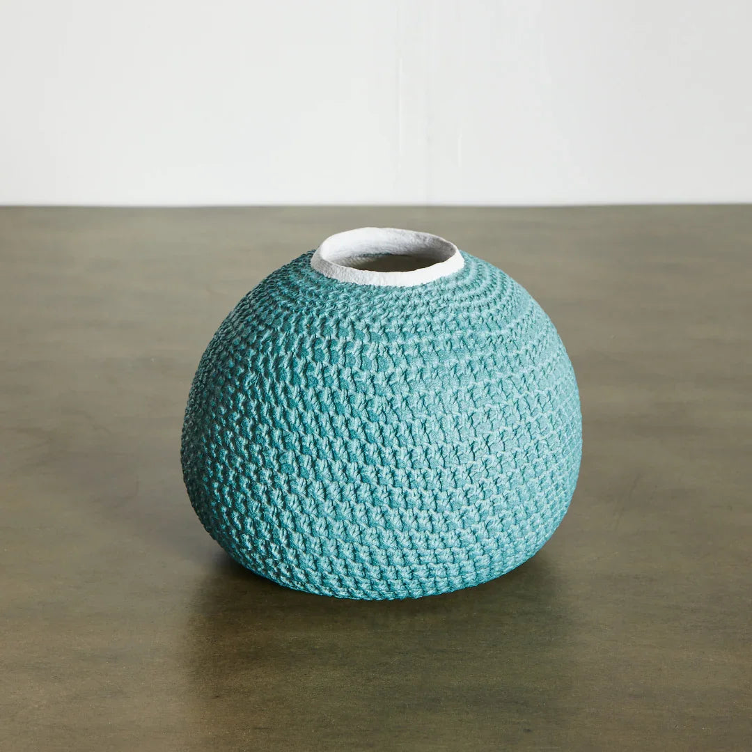 African Bibi Papier Vase in Pink, Rust, and Blue Kanju Interiors