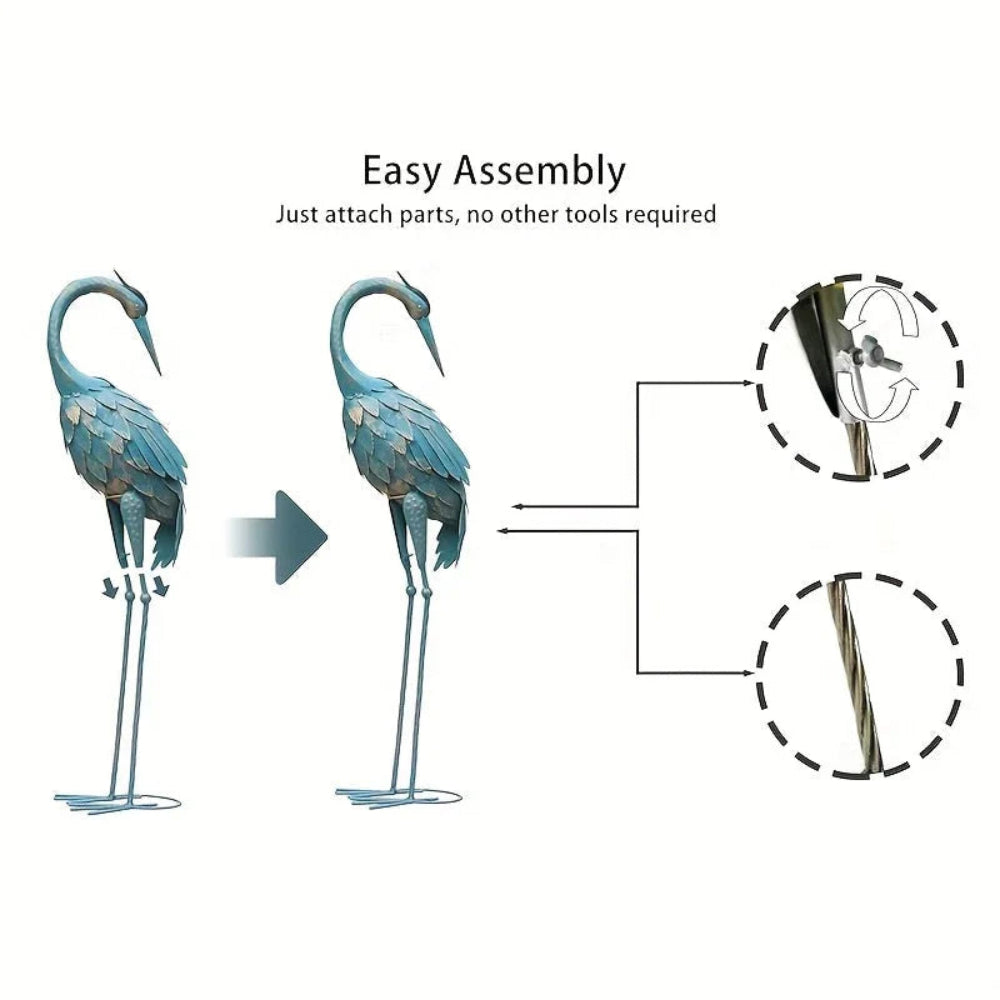 35in Blue Metal Crane Garden Sculpture - House Of Avana