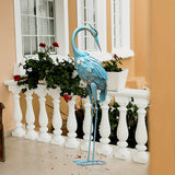35in Blue Metal Crane Garden Sculpture - House Of Avana