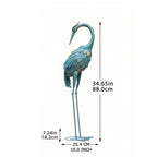 35in Blue Metal Crane Garden Sculpture - House Of Avana