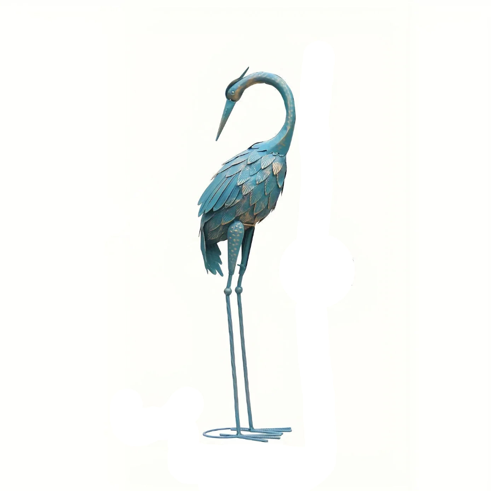 Blue Metal Crane Garden Statue House Of Avana