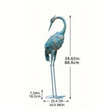 35in Blue Metal Crane Garden Sculpture - House Of Avana