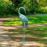 35in Blue Metal Crane Garden Sculpture - House Of Avana