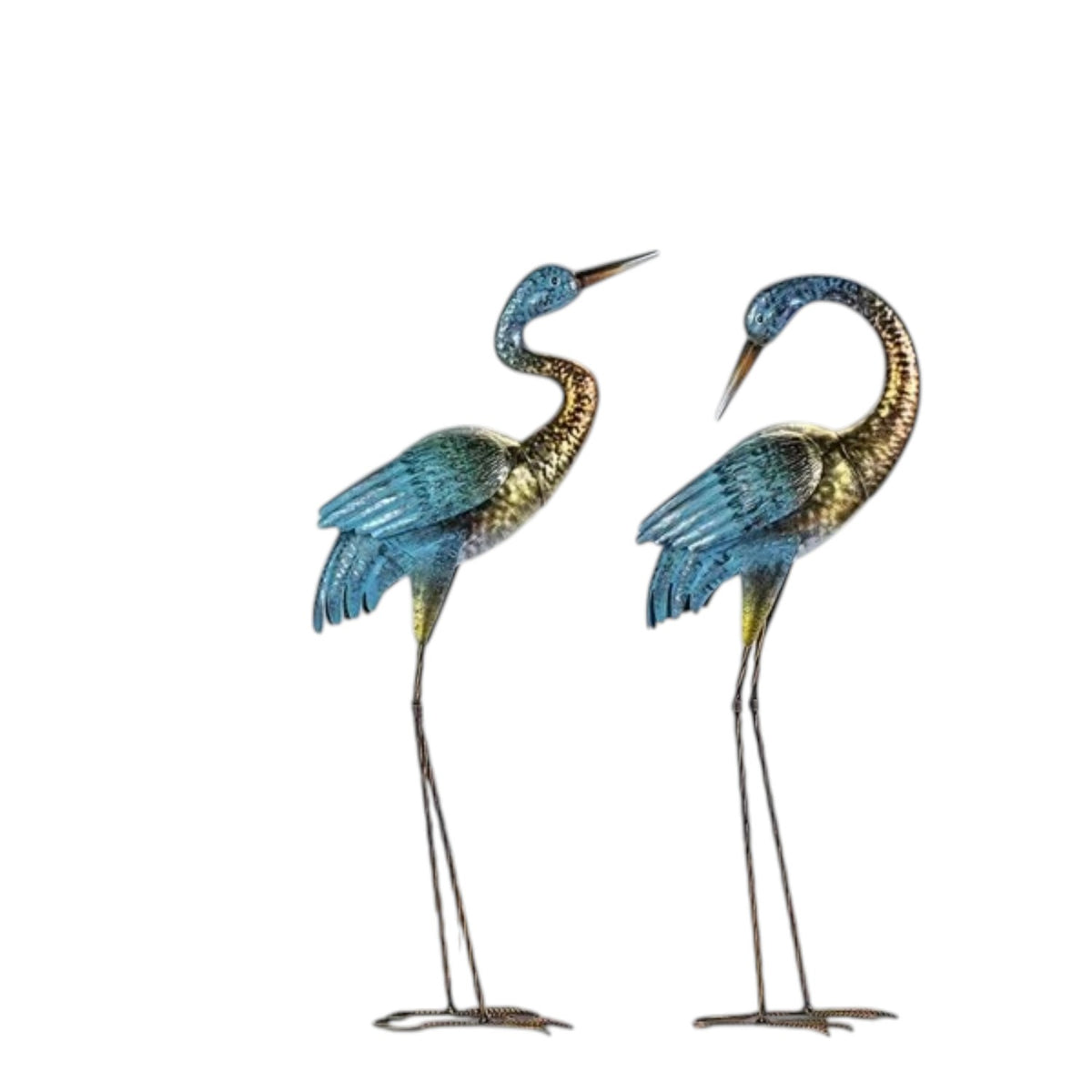 Set of 2 Crane Garden Statues – Blue and Gold Metal [[SKU:HOA-SCU-554]]