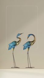 Set of 2 Crane Garden Statues – Blue and Gold Metal [[SKU:HOA-SCU-554]]