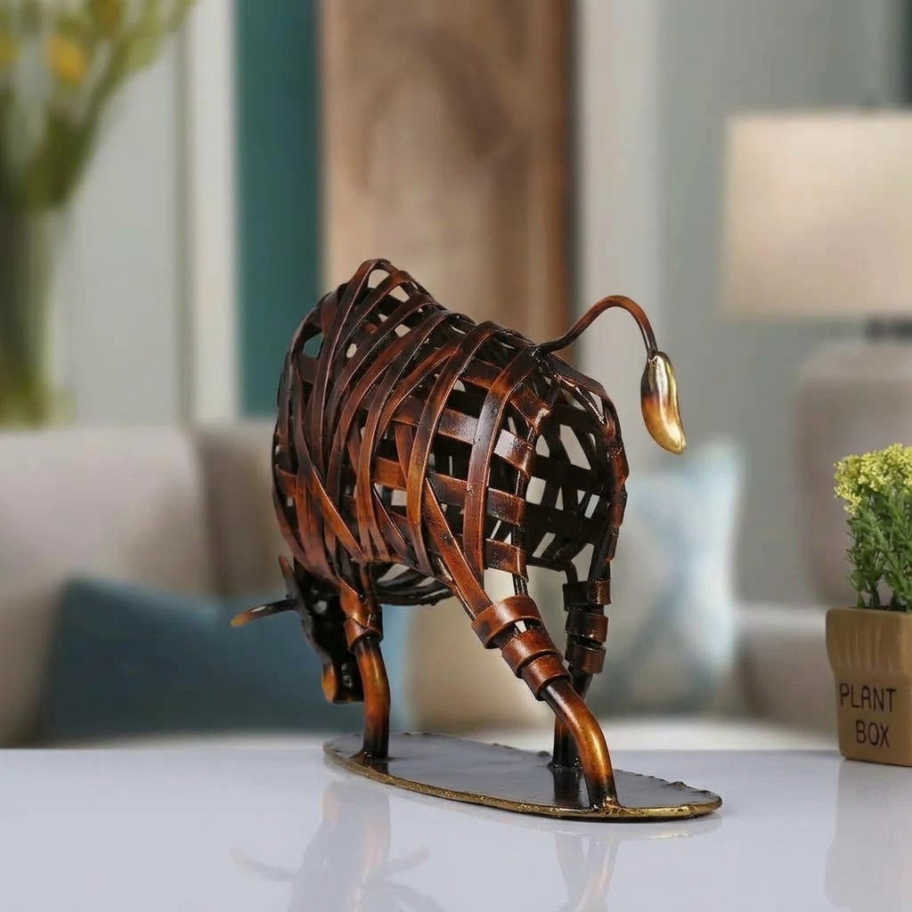 Woven Metal Bull Sculpture Modern Iron Art