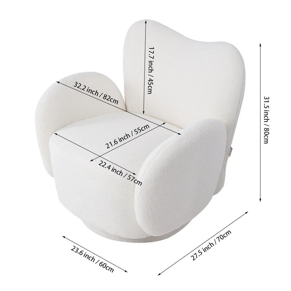 1pc 360° Swivel Plush Teddy Fabric Accent Chair, Sofas, Armchair, Swivel Chair- Heart-Shaped Back Rotating Lounge Chair with Removable Arms, Beige Reading Chair for Living Room Bedroom, Creamy White House Of Avana
