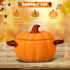 1pc 17oz Ceramic Pumpkin Pot Soup Bowl & Baking Dish with Lid - Double-Ear Handles, Ribbed Design, Vibrant Orange - Oven-Safe Cookware for Halloween, Fall Decor, Casseroles, Soups, Stovetop & Baking, Halloween Table Decor, Fe House Of Avana