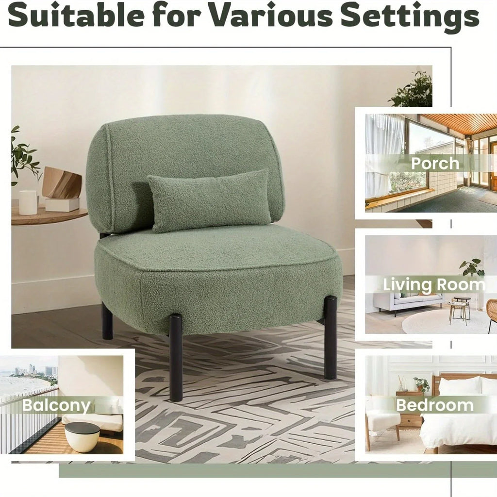 [Plush Extra Large Accent Chair] Plush Extra Large Mid Century Modern Accent Chair | Teddy Fabric Lounge Chair with Pillow, Sturdy Metal Frame (350lb) - Reading Armchair for Living Room, Bedroom & Office House Of Avana
