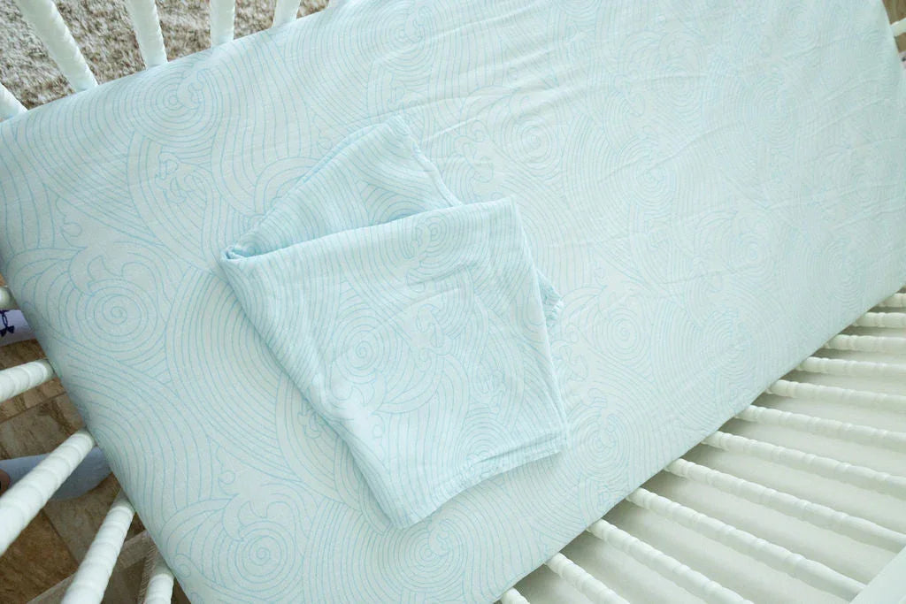 Organic Crashing Sea Waves Bamboo Cotton Blend Crib Sheet Cradle Comforts Co.
