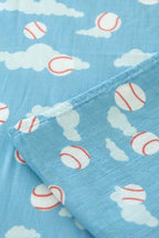 Organic Bamboo Cotton Muslin Crib Sheet in Baseballs in the Sky Cradle Comforts Co.