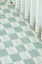 Organic Bamboo Cotton Muslin Crib Sheet in Checkered Bears Cradle Comforts Co.