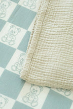 Organic Bamboo Cotton Muslin Crib Sheet in Checkered Bears Cradle Comforts Co.