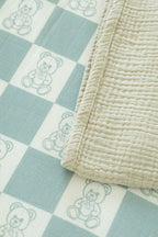 Organic Bamboo Cotton Muslin Crib Sheet in Checkered Bears Cradle Comforts Co.