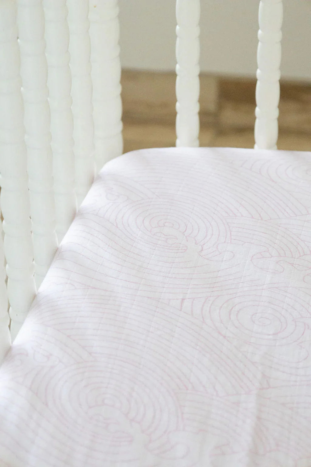 Organic Bamboo Cotton Blend Standard Crib Sheet in Pink Crashing Sea Waves Cradle Comforts Co.
