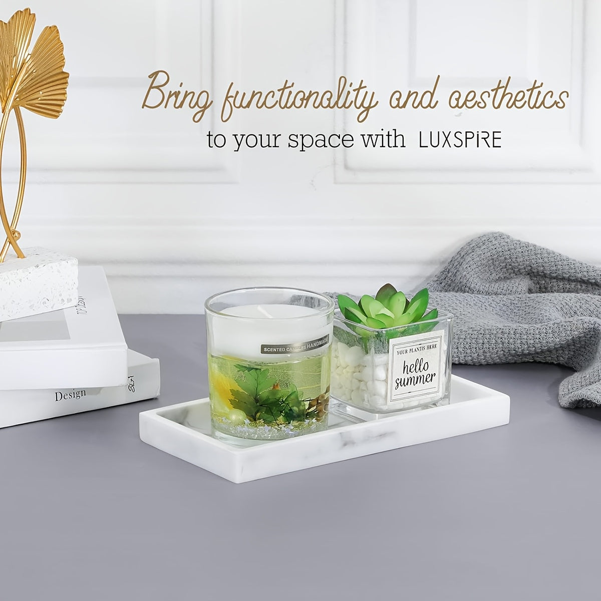 Vanity Tray - Non-Slip White Marble