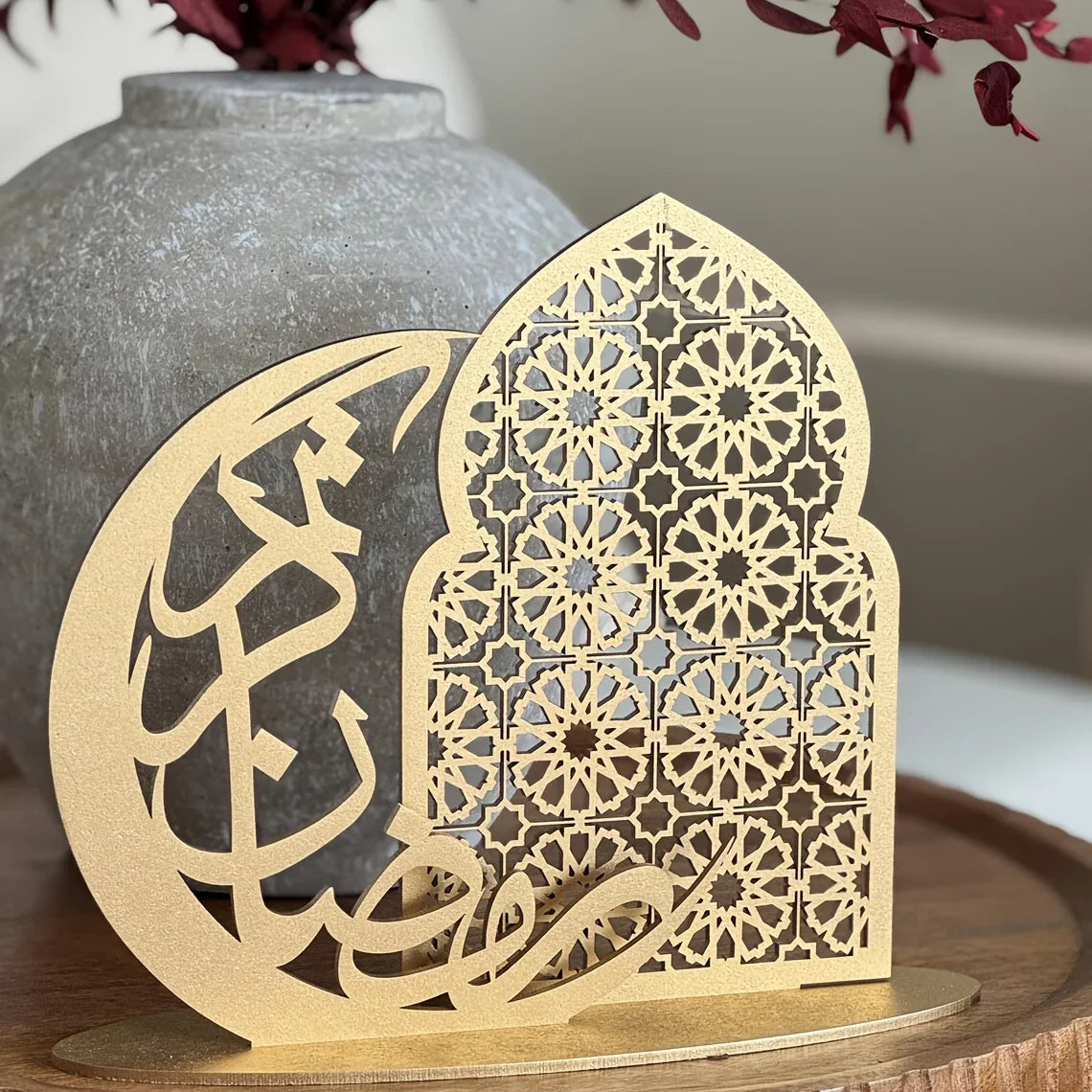 Wood Decorative Sign - Traditional Wooden Tabletop Eid Decoration
