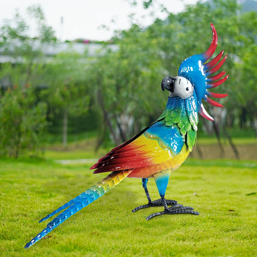 Large Outdoor Metal Garden Parrot Statue - Waterproof & Sunproof All-Weather Resistant Bird Decor with Vibrant Blue, Green, Yellow, Red, Orange, Black, White, Grey, Brown, Pink, Purple Feathers - Easy Mounting Hardware Includ House Of Avana