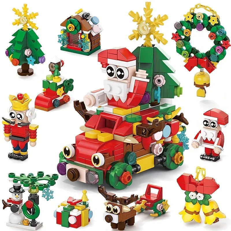 10-in-1 Mini Christmas Series Building Blocks Set, Christmas Gift Assembly Toy, Santa Claus and Snowman Model Kit, Holiday Birthday Gift, Halloween Thanksgiving Tabletop Decor, 352pcs with 10 Small Models or Combine into One House Of Avana