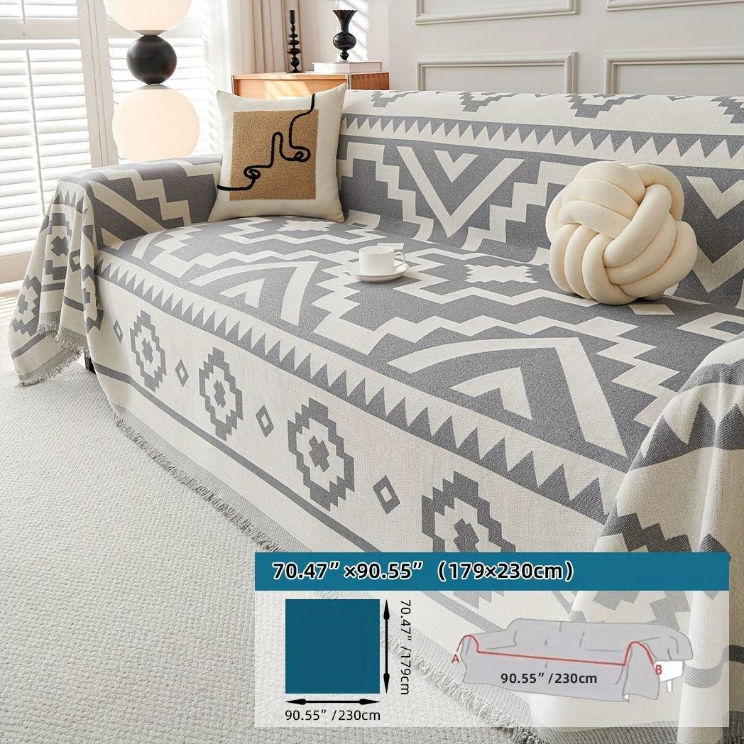 Boho-Chic All-Season Sofa Cover | Light Gray & Pet Proof Couch Cover topspet