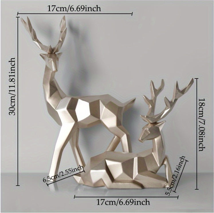 Modern Minimalist Resin Deer & Reindeer Sculpture - & Golden Abstract Animal Figurine, Elegant Home Decor for Living Room, Bedroom, Office, Christmas, Indoor Decoration, Scandinavian Style, Decorative Figurine, Office Decorat House Of Avana