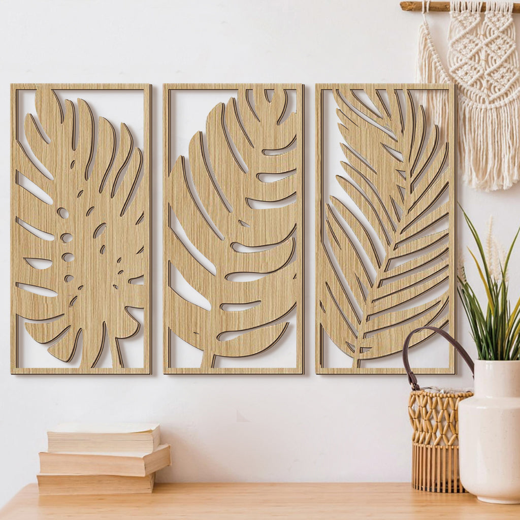 Wall Pediment - Natural Wood Monstera Leaf