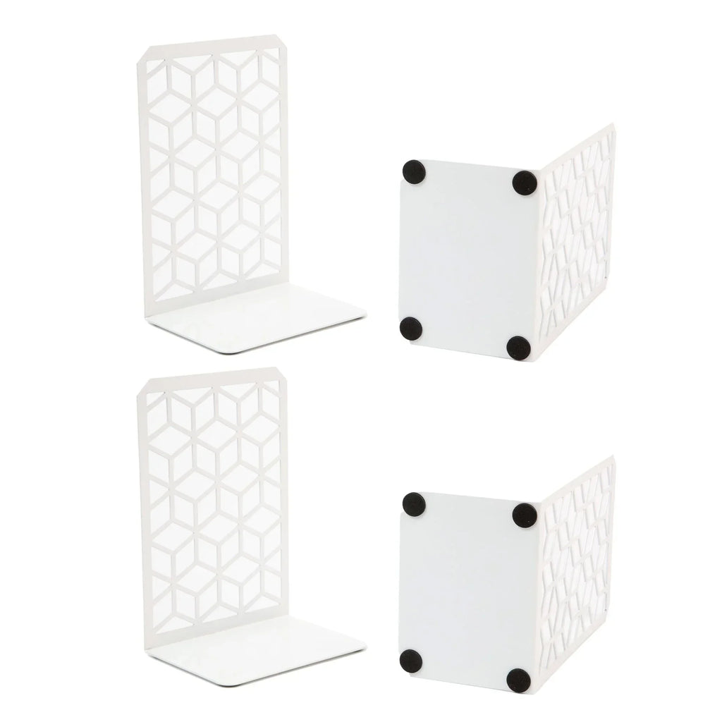 3d Cube Bookends 2-pack – Geometric Metal Book Ends By Geomod, angled view - House Of Avana