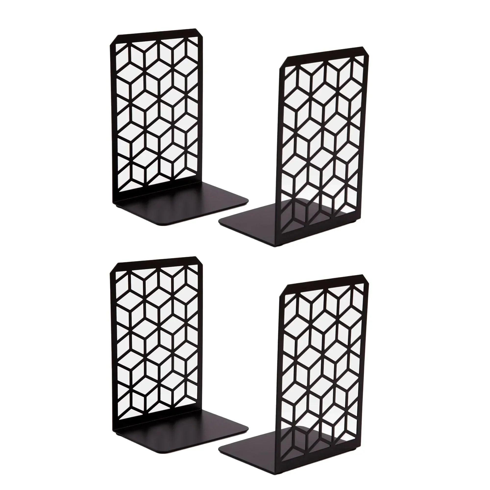 3d Cube Bookends 2-pack – Geometric Metal Book Ends By Geomod, front view - House Of Avana