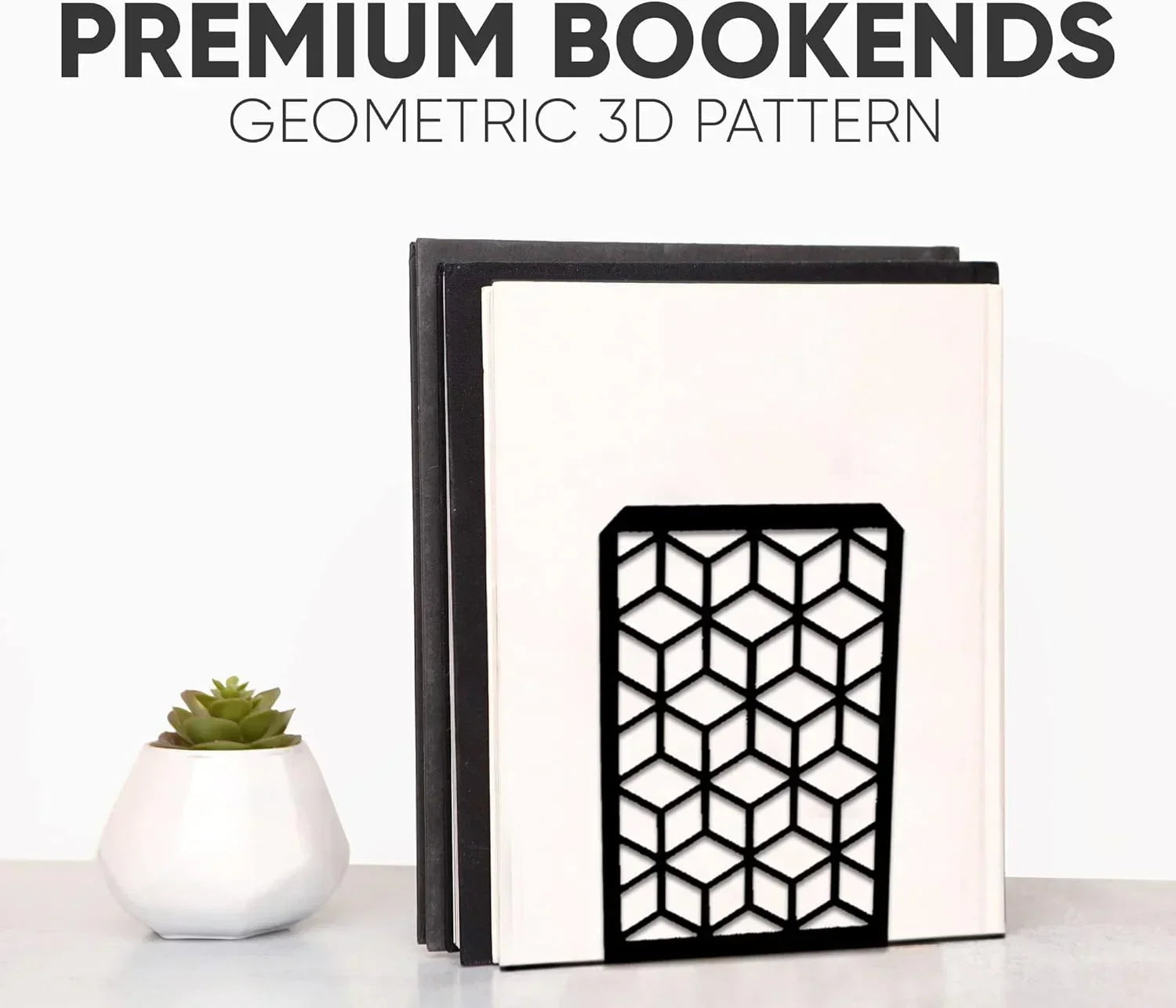 3D Cube Bookends – Geometric Metal Book Ends by Geomod