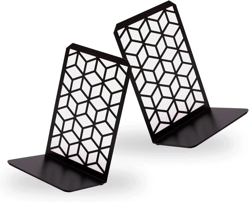 3D Cube Bookends – Geometric Metal Book Ends by Geomod