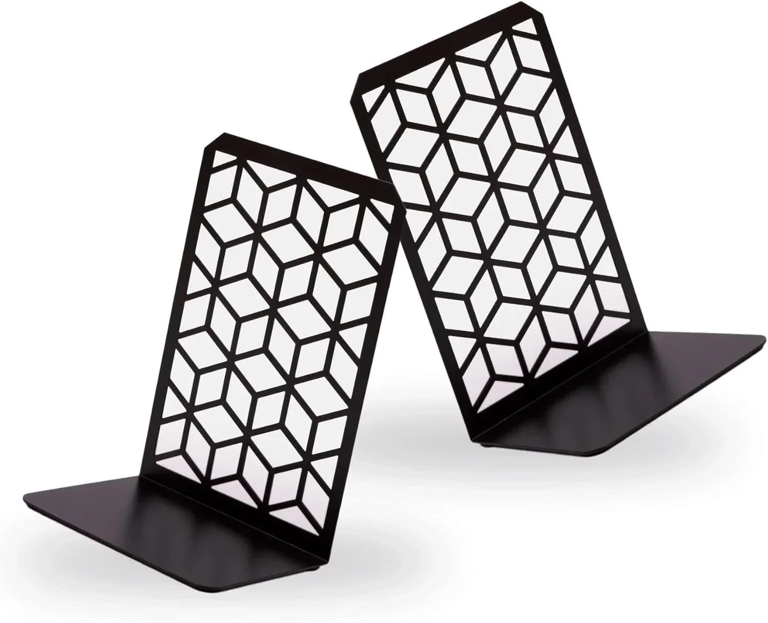 3D Cube Bookends – Geometric Metal Book Ends by Geomod