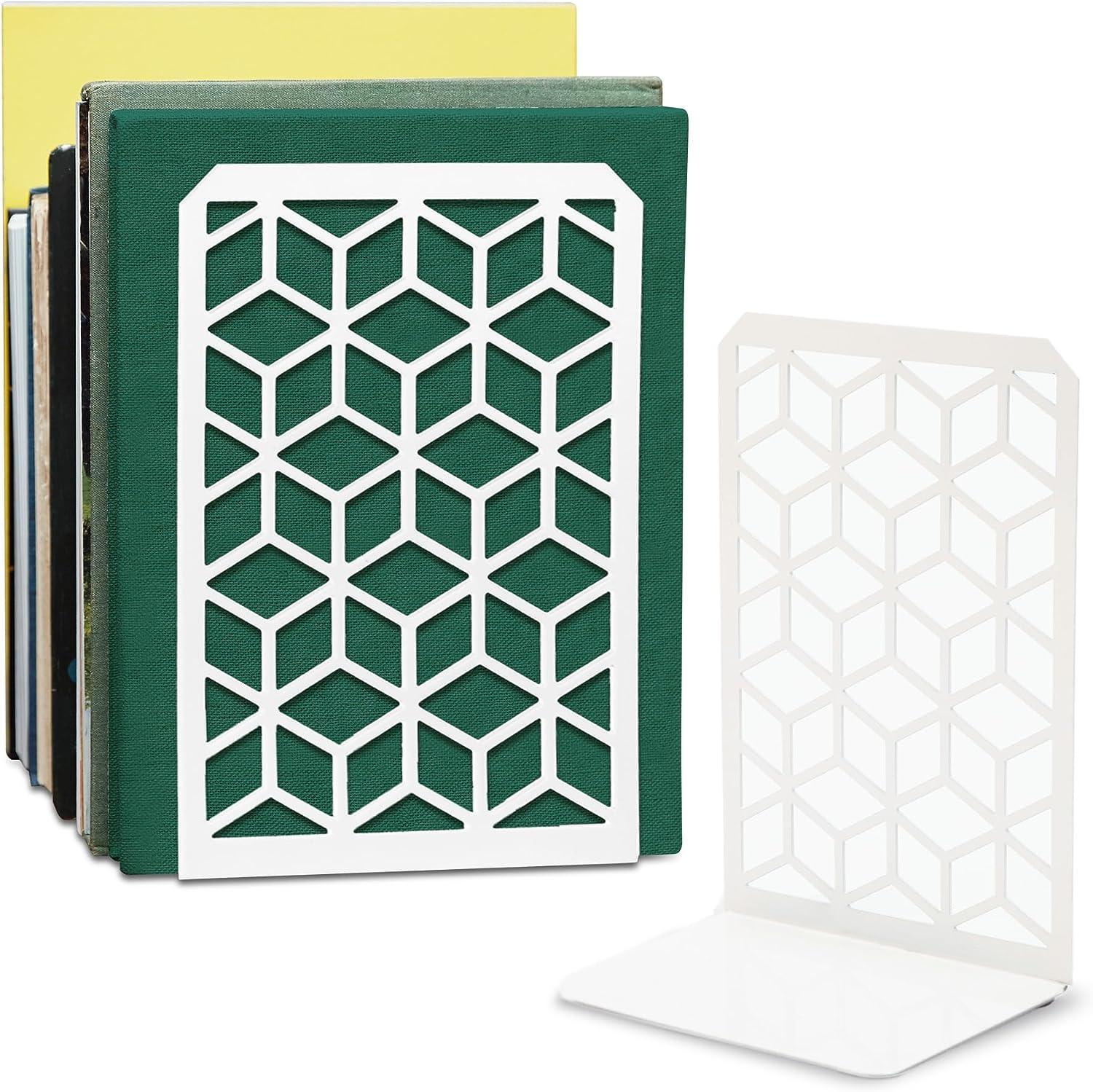 3d Cube Bookends – Geometric Metal Book Ends By Geomod, angled view - House Of Avana