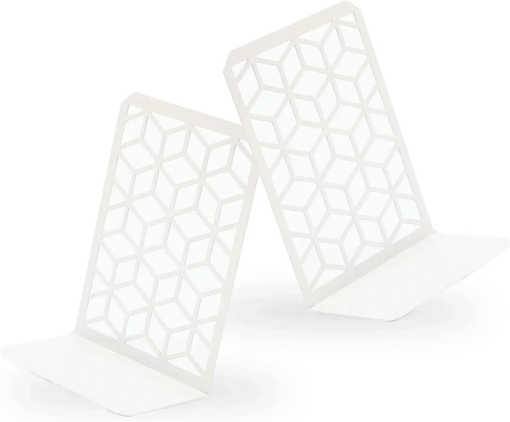 3d Cube Bookends – Geometric Metal Book Ends By Geomod, angled view - House Of Avana