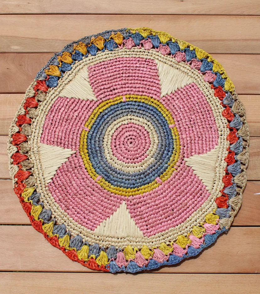 Daisy Raffia Placemat, Colorful Woven tabletop Payton James