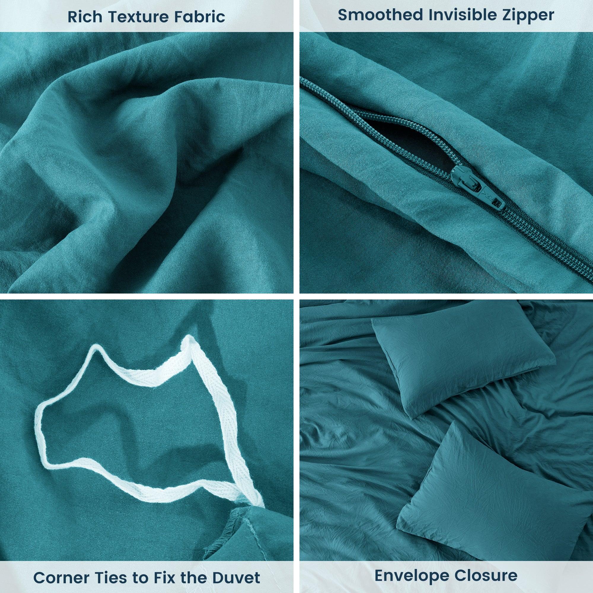 Stone Washed Duvet Cover Set - Teal