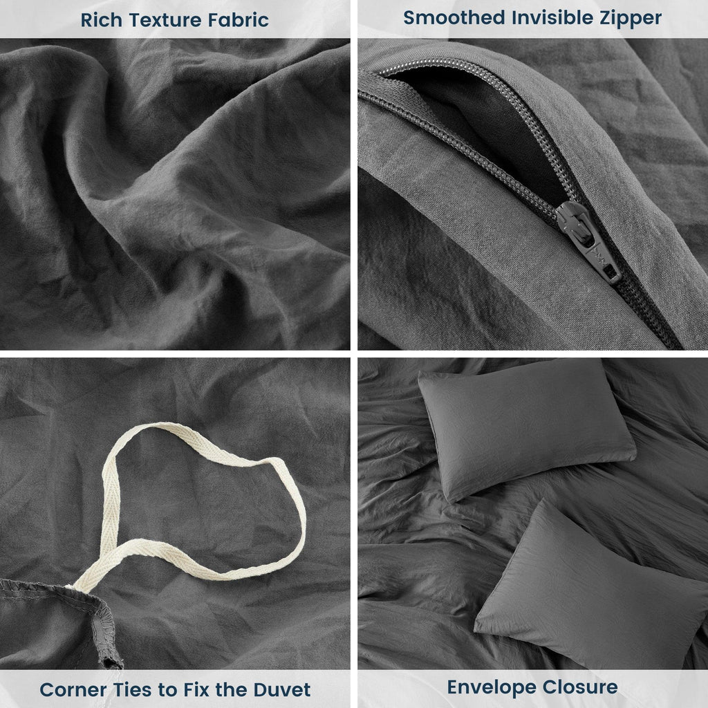 Stone Washed Duvet Cover Set - Gray