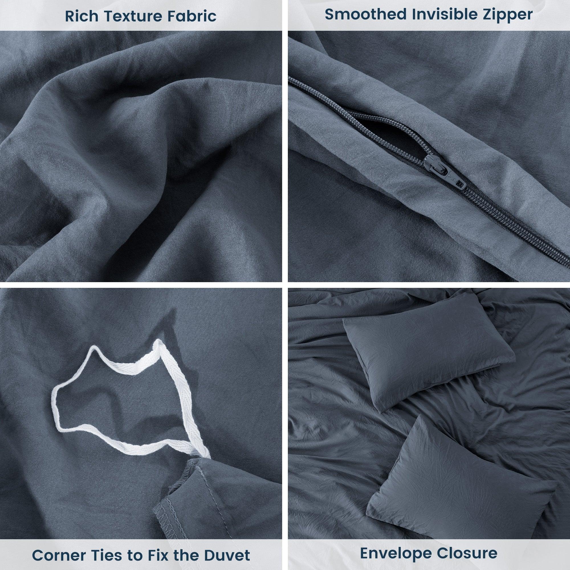 Stone Washed Duvet Cover Set - Flint Stone Blue