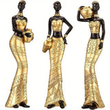 3pcs Vintage Afican Sculptures -Black & Gold Décor - House Of Avana